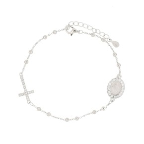 Bracciale rosario in argento 925 croce e madonnina con zirconi