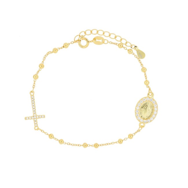 Bracciale rosario dorato in argento 925 croce e madonnina con zirconi