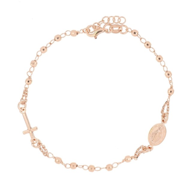 Bracciale rosario rosè liscio in argento 925