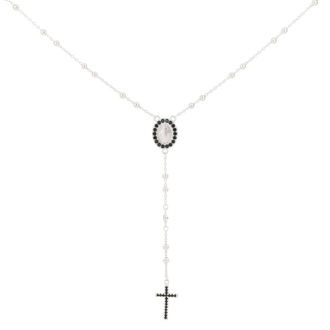 Collana rosario in argento 925 con zirconi neri 