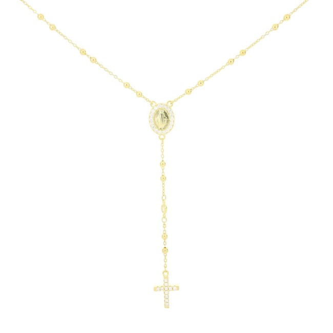 Collana rosario dorata in argento 925 con zirconi 