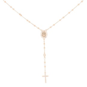 Collana rosario rosè in argento 925 con zirconi 