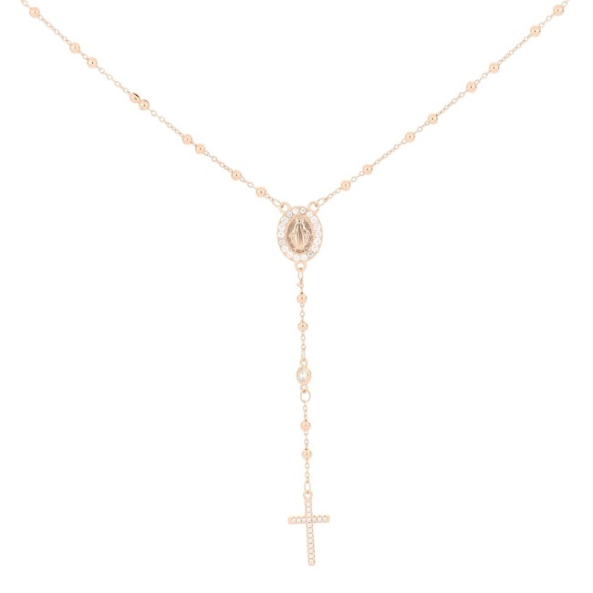 Collana rosario rosè in argento 925 con zirconi 