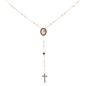 Collana rosario rosè in argento 925 con zirconi neri