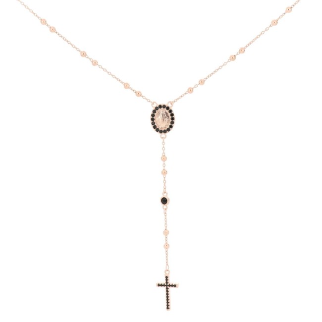 Collana rosario rosè in argento 925 con zirconi neri