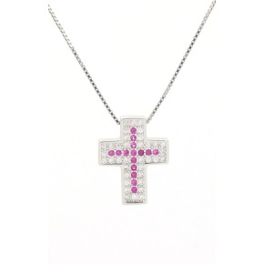 Collana con croce fucsia pendente in argento 925 