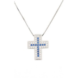 Collana con croce blu pendente in argento 925 