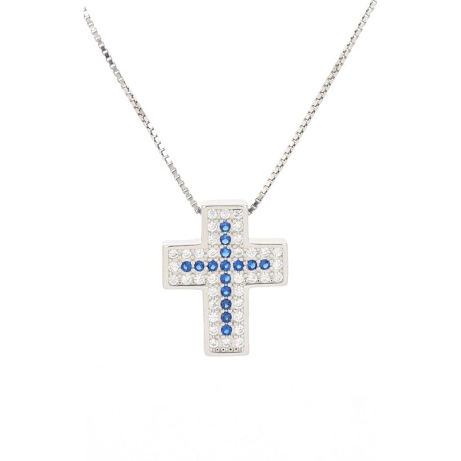 Collana con croce blu pendente in argento 925 