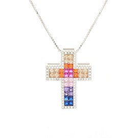 Collana con croce Multicolor pendente in argento 925 