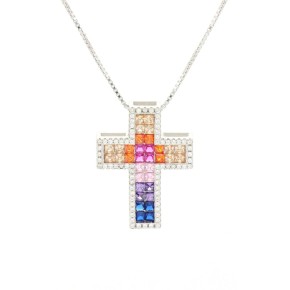 Collana con croce Multicolor pendente in argento 925 