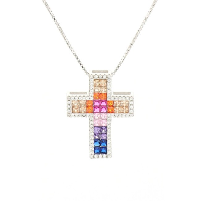 Collana con croce Multicolor pendente in argento 925 