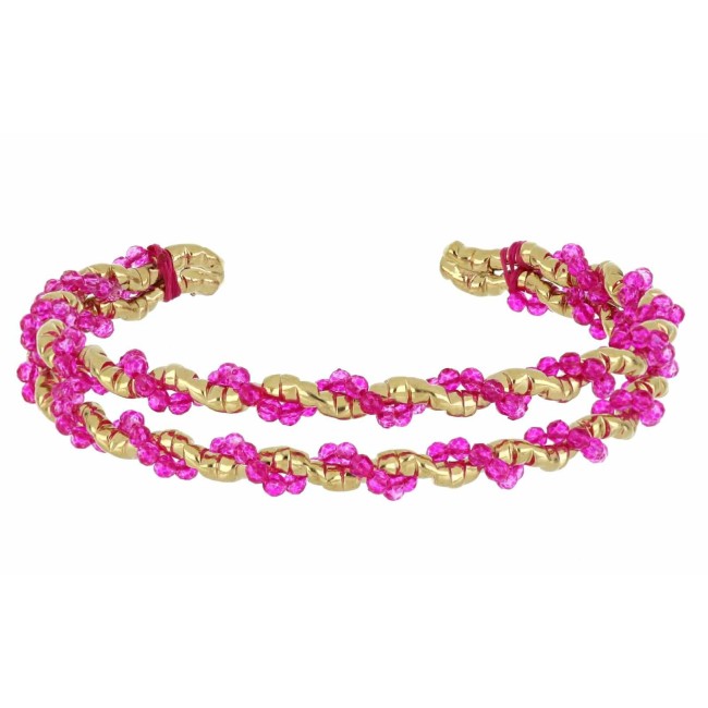 Bracciale Selene dorato doppio cristalli fucsia