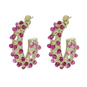 Orecchini Selene dorati semicerchi 18.5mm cristalli fucsia